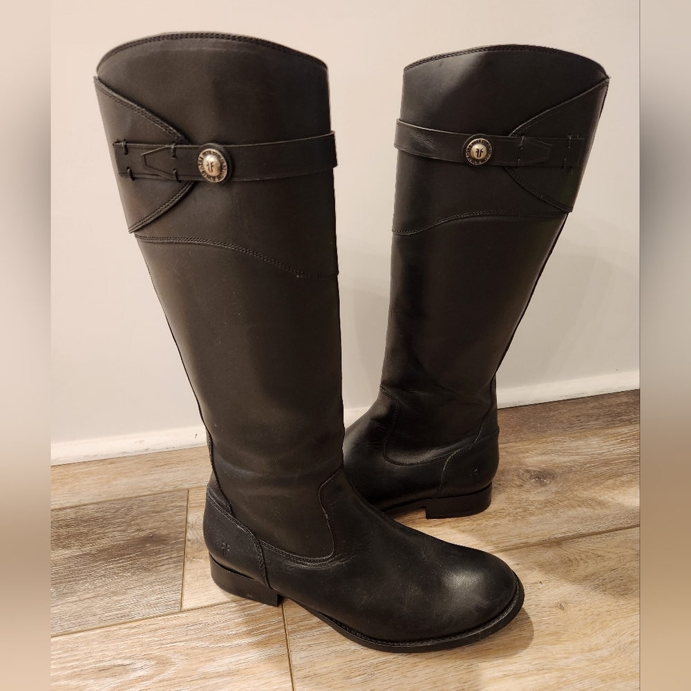 Frye Molly Button Tall Black Leather Boots